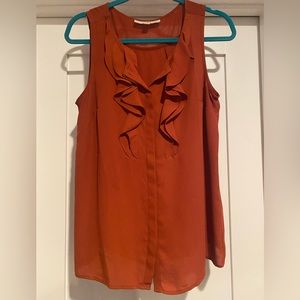 Loft sleeveless button-down blouse, ruffled front - M